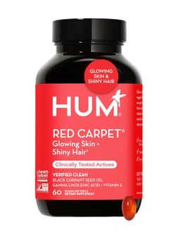 HUM Red Carpet Skin & Hair Supplement Black Currant Seed Oil for Glowing Skin & Strong Thicker Hair with Vitamin E & Omegas 3/6 Hair Growth Vitamins for Women 60-Count  - Image 1
