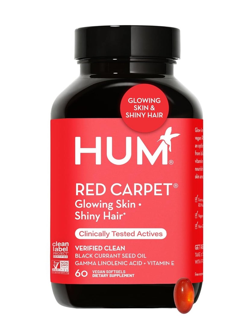 HUM Red Carpet Skin & Hair Supplement Black Currant Seed Oil for Glowing Skin & Strong Thicker Hair with Vitamin E & Omegas 3/6 Hair Growth Vitamins for Women 60-Count - Image 1