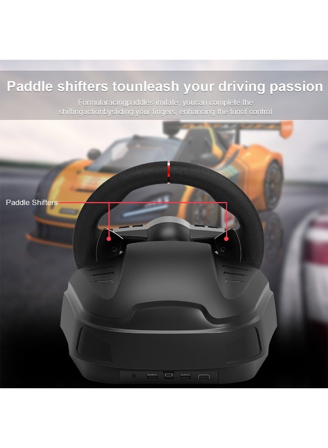 فلاشهوك عجلة قيادة للكمبيوتر، عجلة قيادة رياضية متوافقة مع أجهزة الكمبيوتر وأجهزة الألعاب (USB، زاوية دوران 270 درجة) مع دواسات ثلاثية ووحدة تحكم في تغيير السرعات، متوافقة مع أجهزة Xbox One و Xbox Series X/S و PS4 و PS3 و Switch - Image 5