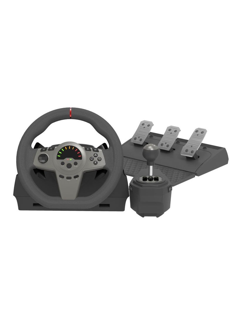 فلاشهوك عجلة قيادة للكمبيوتر، عجلة قيادة رياضية متوافقة مع أجهزة الكمبيوتر وأجهزة الألعاب (USB، زاوية دوران 270 درجة) مع دواسات ثلاثية ووحدة تحكم في تغيير السرعات، متوافقة مع أجهزة Xbox One و Xbox Series X/S و PS4 و PS3 و Switch - Image 1