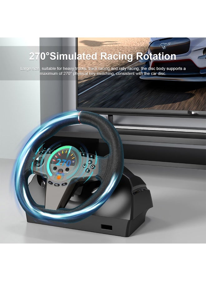 فلاشهوك عجلة قيادة للكمبيوتر، عجلة قيادة رياضية متوافقة مع أجهزة الكمبيوتر وأجهزة الألعاب (USB، زاوية دوران 270 درجة) مع دواسات ثلاثية ووحدة تحكم في تغيير السرعات، متوافقة مع أجهزة Xbox One و Xbox Series X/S و PS4 و PS3 و Switch - Image 3