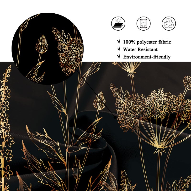 Riyidecor Extra Long 72Wx84H Shower Curtain for Bathroom Decor Black Gold Dark Floral Wildflower Vintage Botanical Rustic Farmhouse Plant Art Printed Fabric Polyester Waterproof 12 Pack Plastic Hooks - Image 5