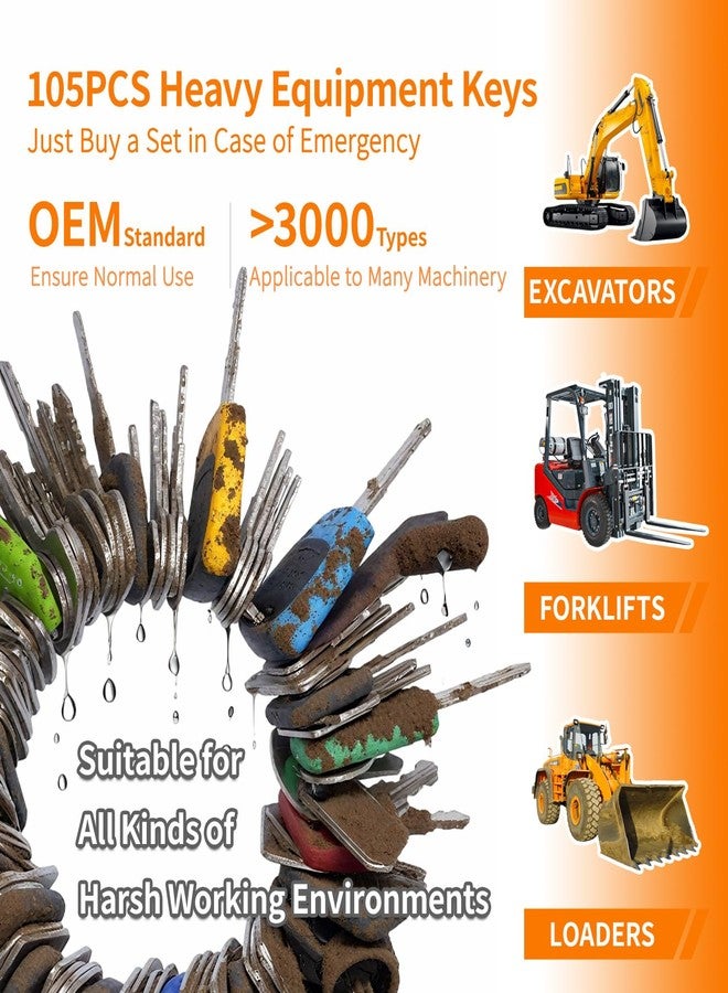 La Macaza 105PCS No-Duplicate Heavy Equipment Keys Master Set, Construction Ignition Key for CAT JLG Case JD Hyster Kubota Komatsu Yanmar Terex Ford New Holland Volvo JCB and More, LM105KS - Image 2