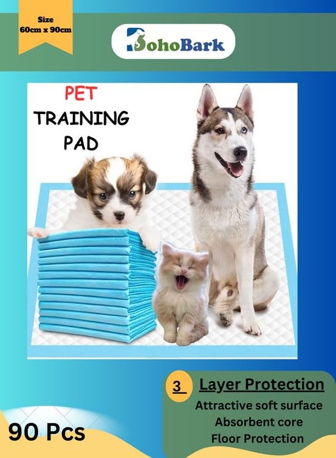 BohoBark Pee Pads for Dogs- 60x90 cm Super Absorbent Dog Pee Pads with 5 Layer-Lock System| Absorbs up to 5 Cups of Liquid|Odour Control Training Pads for Dogs for Potty Training 90Pcs - Image 1