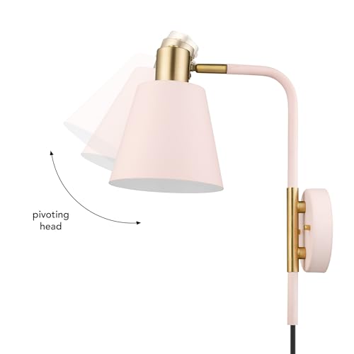 Globe Electric Cleo 1-Light Plug-in or Hardwire Wall Sconce, Blush Pink, Matte Brass Accents, Black Cloth Cord, Bulb Not Included - Image 5