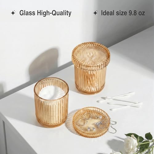 MKOSAB Bathroom Organizers and Storage,2 Pack Glass Qtip Holder Dispenser,Bathroom Essentials Accessories Decor,Vanity Makeup Storage Organizer for Cotton Swabs,Cotton Balls,Pads,Floss Picks (Amber) - Image 4