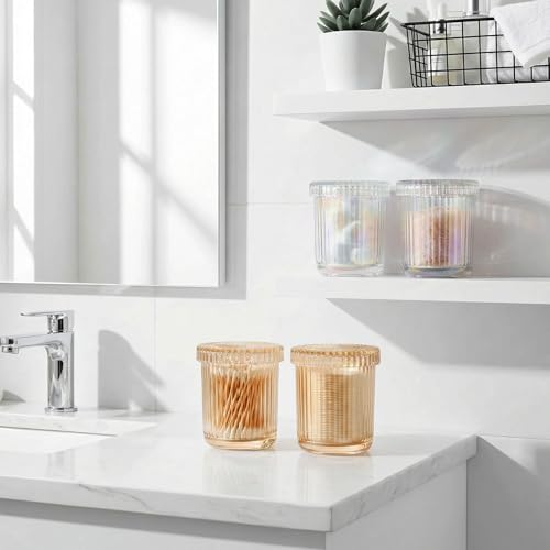 MKOSAB Bathroom Organizers and Storage,2 Pack Glass Qtip Holder Dispenser,Bathroom Essentials Accessories Decor,Vanity Makeup Storage Organizer for Cotton Swabs,Cotton Balls,Pads,Floss Picks (Amber) - Image 5