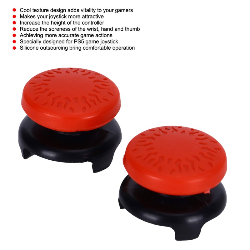 ASHATA 2Pcs Thumbstick for 3D Texture Thumb Grip Stick Joystick Thumbstick for PS 5 Controller Red - Image 2