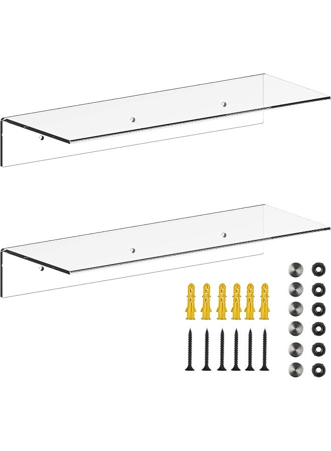 TPGP 17 Inch Contemporary Clear Acrylic Floating Shelves - Wall Mounted Display Organizer, Set Of 2 (17 Inches)  - Image 3