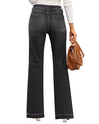 GRAPENT Women's Business Casual Outfits for Work Wide Leg Indie Bellbottoms Stretch Jeans for Women's Baggy Clothes Color Soft Black Size 12 14 - Image 2