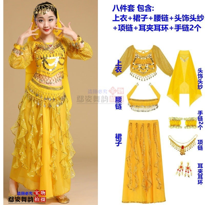 Children'S Long-Sleeved Indian Dance Performance Clothing Xinjiang Dance Performance Clothing Girls Belly Dance Clothing Toddler Ethnic Dance Clothing - Image 1
