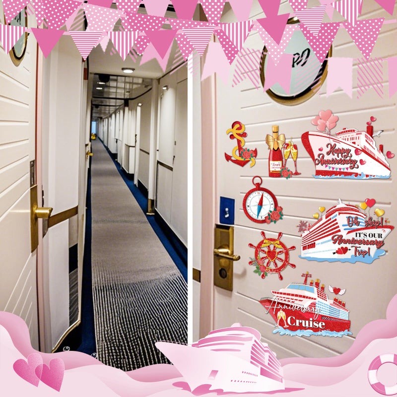 Dazoratix Anniversary Cruise Door Magnets - 7 Pcs Happy Red and Gold Ship Cabin Magnetic Stickers Anchor Stateroom Accessories Wedding Party Carnival Holiday Fridge Decal Refrigerator Car Garage Decor - Image 5