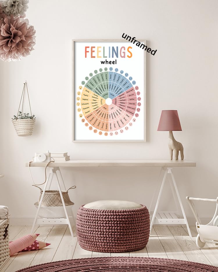 uoyien Feelings Wheel Emotions Poster Kids Feelings Emotions Chart Preschool Classroom Must Haves Canvas Wall Art Prints Calming Corner Classroom Decor Mental Health Therapy Posters 12x16in Unframed - Image 4