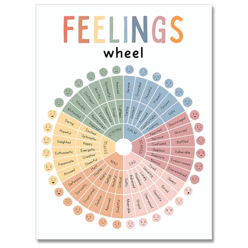 uoyien Feelings Wheel Emotions Poster Kids Feelings Emotions Chart Preschool Classroom Must Haves Canvas Wall Art Prints Calming Corner Classroom Decor Mental Health Therapy Posters 12x16in Unframed - Image 1