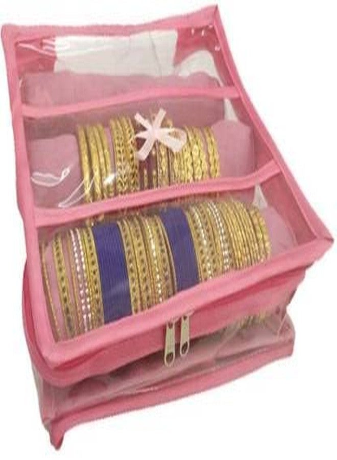 SNA Plastic and Satin Combo 3, 5 Rods Bangle Box Makeup kit Jewellery Box (Pink, Gold) - Image 2