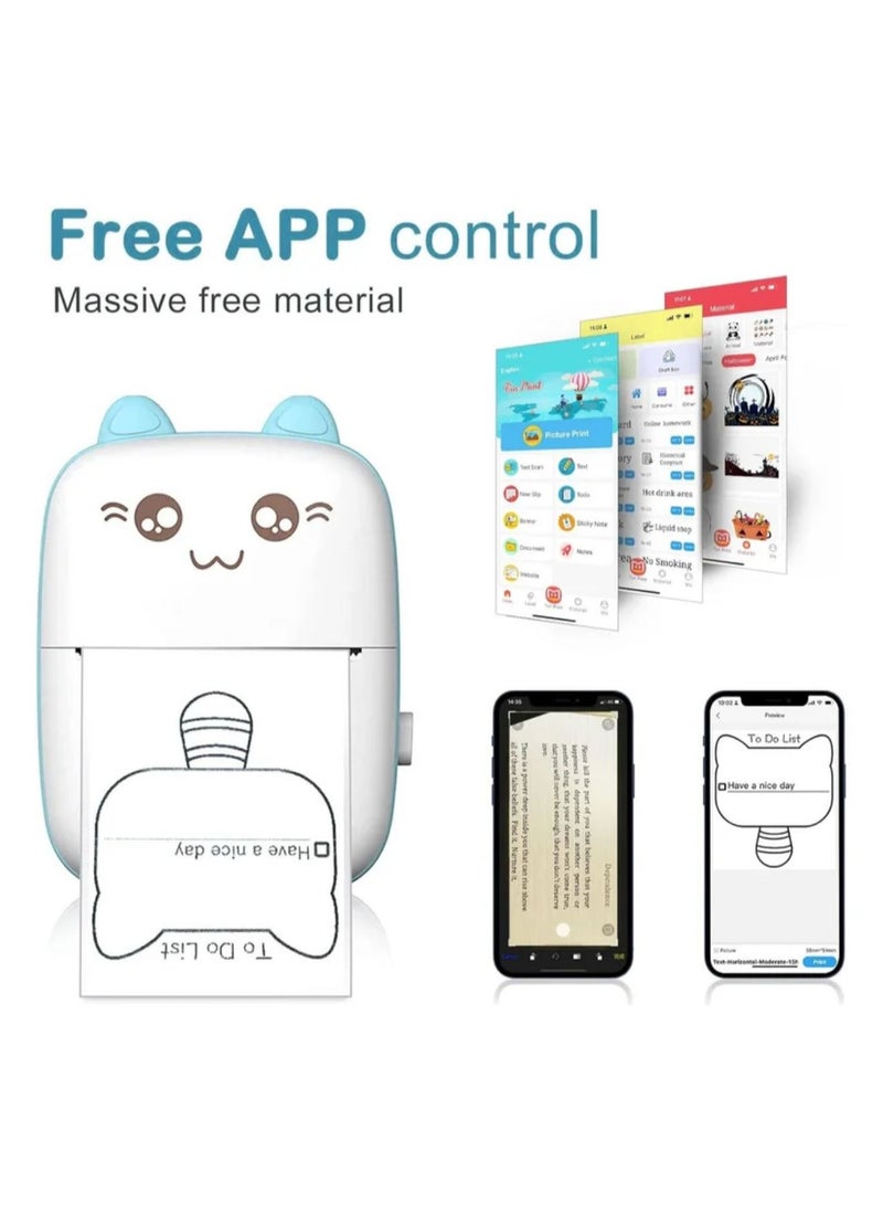 Mini Printer,Portable Labler Maker with 5 adhesive Sticker Paper, Bluetooth Sticker Printer Wireless Inkless printer Compatible with iOS/Android for Study Notes Journal,Memo,Photo,Lists,QR,Adress  - Image 3
