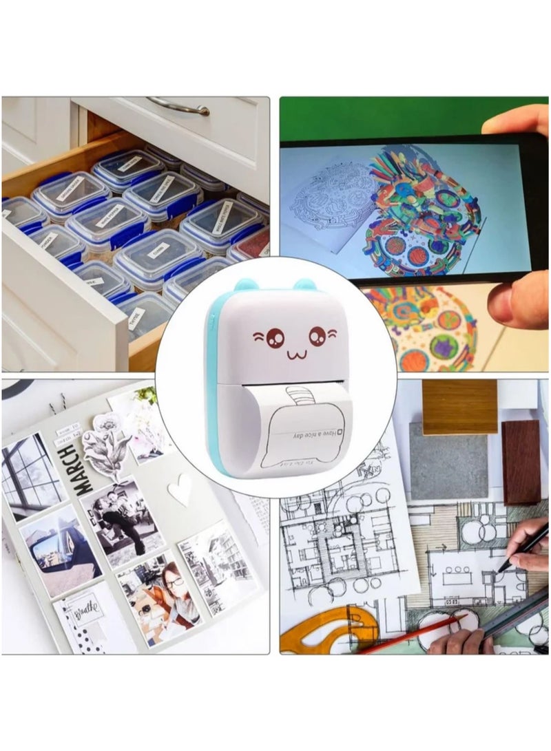 Mini Printer,Portable Labler Maker with 5 adhesive Sticker Paper, Bluetooth Sticker Printer Wireless Inkless printer Compatible with iOS/Android for Study Notes Journal,Memo,Photo,Lists,QR,Adress  - Image 4