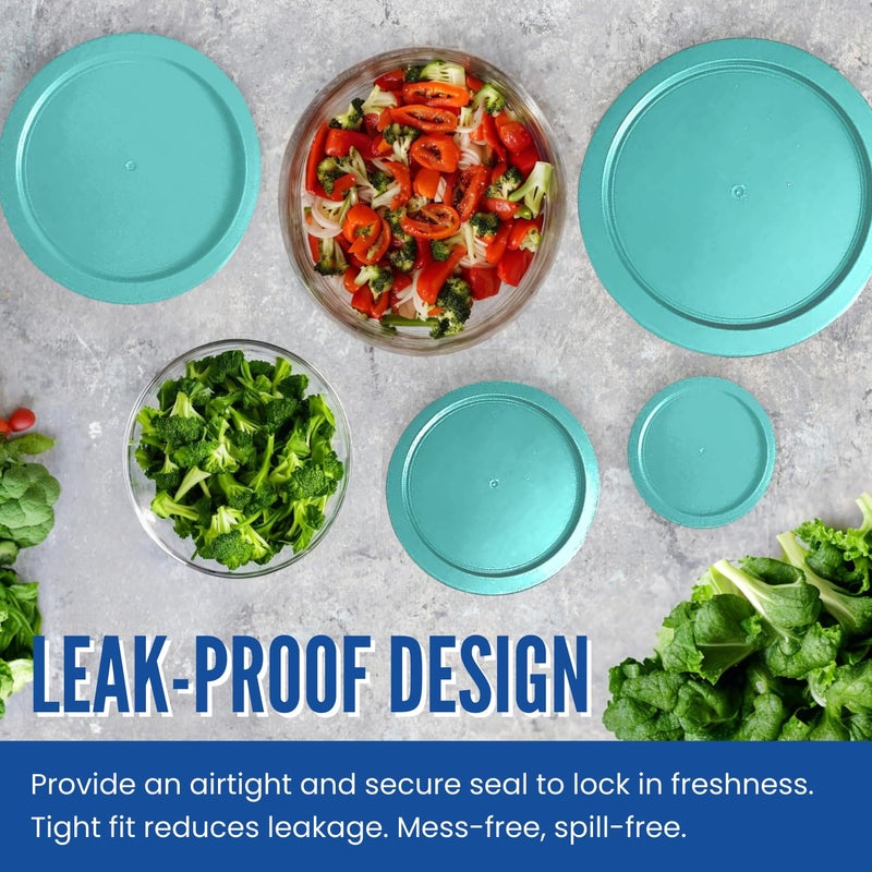 MRX Solutions Replacement Lids fits Pyrex 2-Cup Glass Food Storage Container Bowls, 5-Inch Plastic Round Lids Covers for Pyrex 7200-PC, Airtight & Leakproof (2-Pack, Turquoise) - Image 3