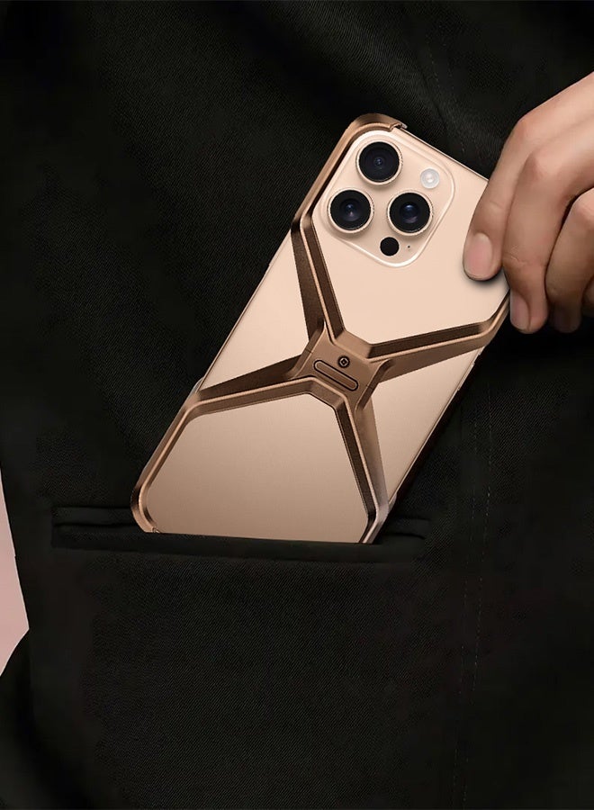 ( for iPhone 16 Pro Max ) Case X Shape Anti-Fall Bare Phone Case,Cool Design Luxury Metal Shockproof Anti-Scratch Slim Borderless Case - Image 5