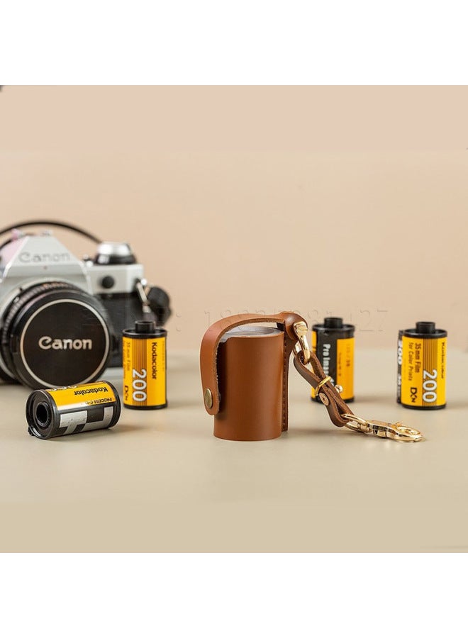 Outdoor Camera Film Protective Cover Film Storage Leather Case Pendant Portable Anti-lost Key Case Bag Ornaments-Color:Yellow (including Plastic Roll Shell)  - Image 4