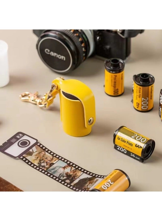 Outdoor Camera Film Protective Cover Film Storage Leather Case Pendant Portable Anti-lost Key Case Bag Ornaments-Color:Yellow (including Plastic Roll Shell)  - Image 1