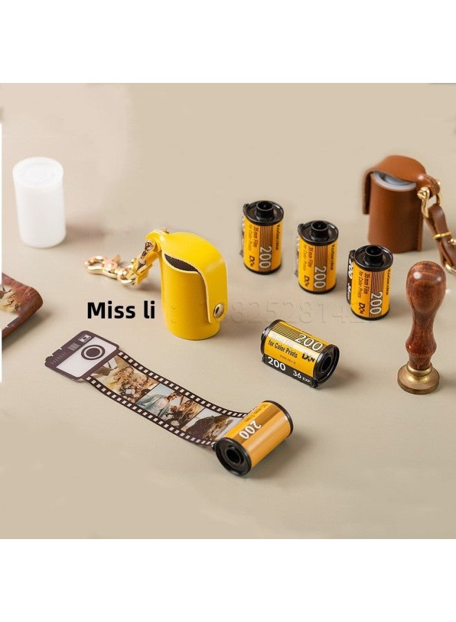 Outdoor Camera Film Protective Cover Film Storage Leather Case Pendant Portable Anti-lost Key Case Bag Ornaments-Color:Yellow (including Plastic Roll Shell)  - Image 3
