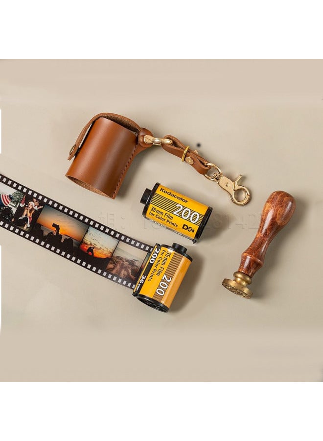 Outdoor Camera Film Protective Cover Film Storage Leather Case Pendant Portable Anti-lost Key Case Bag Ornaments-Color:Yellow (including Plastic Roll Shell)  - Image 2