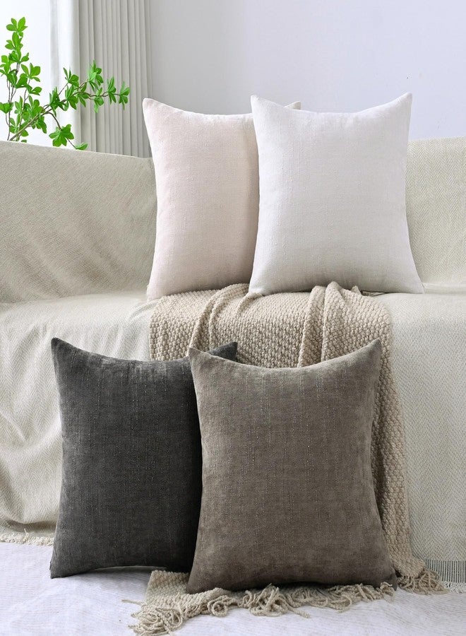 Cozoomy مجموعة كوزومي من 4 أغطية وسائد زخرفية ناعمة الملمس 18x18 بوصة غطاء وسادة مريح بأسلوب المزرعة مربع لوسائد التزيين للسرير والأريكة وغرفة المعيشة، محايد - Image 3
