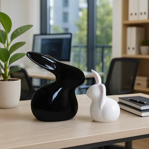 SRJANA Home Décor Ceramic Rabbit Figurines (Set of 2, Black and White) - Image 4