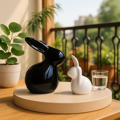 SRJANA Home Décor Ceramic Rabbit Figurines (Set of 2, Black and White) - Image 2