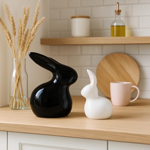 SRJANA Home Décor Ceramic Rabbit Figurines (Set of 2, Black and White) - Image 3