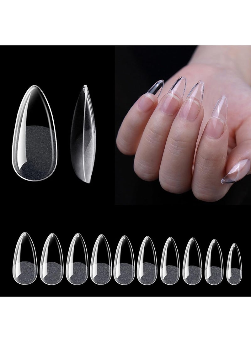 SYOSI 120 Pcs Acrylic Almond Full Cover Nail Tips,Almond Fake Gel Nail Tips,Clear Medium Almond Tips Half Matte Artificial False Nails for Home Nail Salons and DIY Nail Art  - Image 1