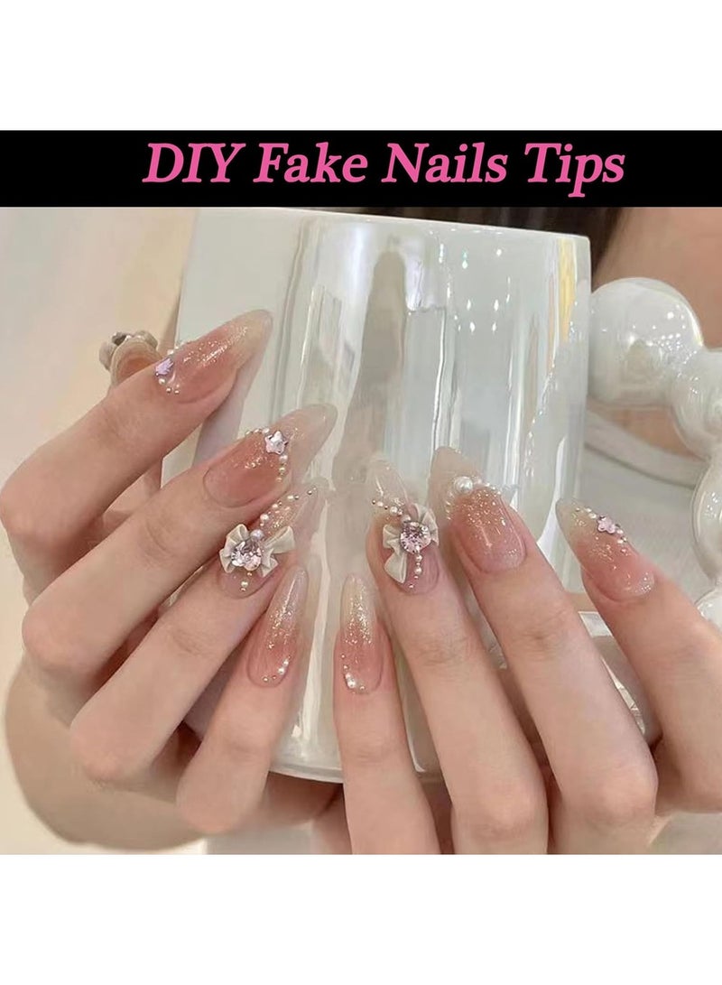 SYOSI 120 Pcs Acrylic Almond Full Cover Nail Tips,Almond Fake Gel Nail Tips,Clear Medium Almond Tips Half Matte Artificial False Nails for Home Nail Salons and DIY Nail Art  - Image 2
