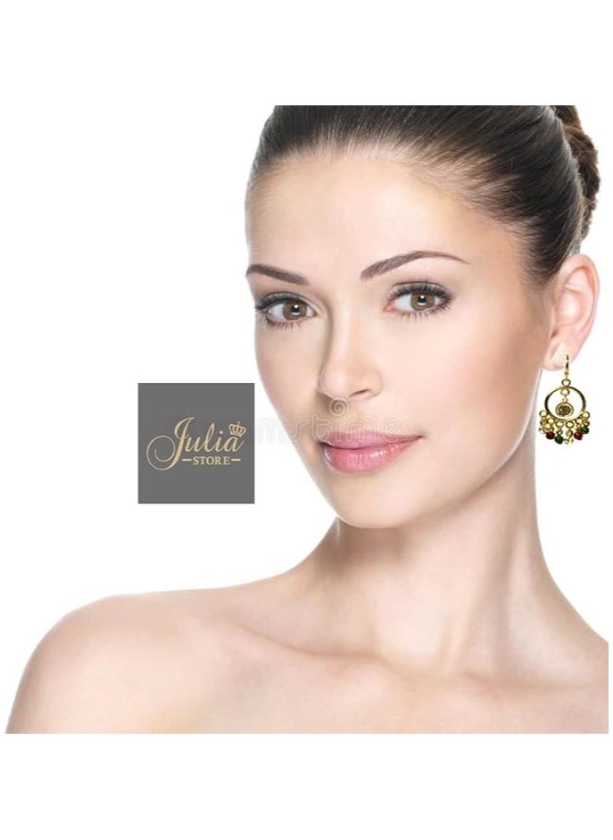 Julia Store Vintage Elegant Oriental Arabian Egyptian 21K Gold Plated Coin Dangle Colorful Balls Earrings For Women Girls By Julia Store  - Image 2