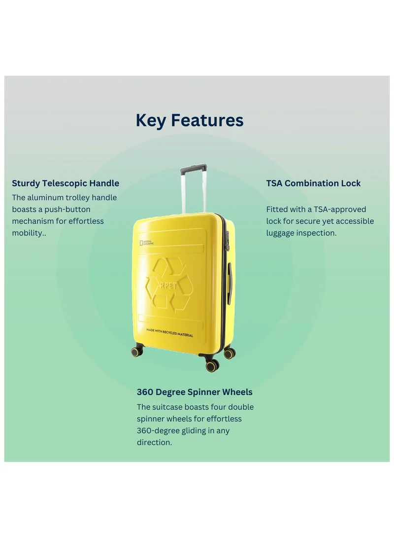 NATIONAL GEOGRAPHIC National Geographic RPET Balance Hardshell Large Check-In Suitcase, Durable Lightweight  TSA Combination Lock Travel Luggage, 4 Quite Spinner Wheel Trolley Bag (28 Inch) Yellow.