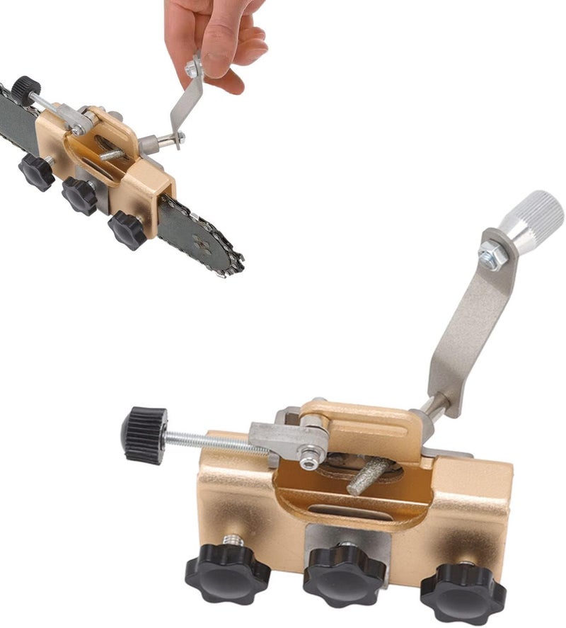 Chainsaw Sharpener Manual Mini Chainsaw Sharpening Jig Set, Hand Crank Chain Sharpener Tool with 3 Grinding Heads, Portable Convenient Chainsaw Chain Sharpening Jig Kit (Gold) - Image 5