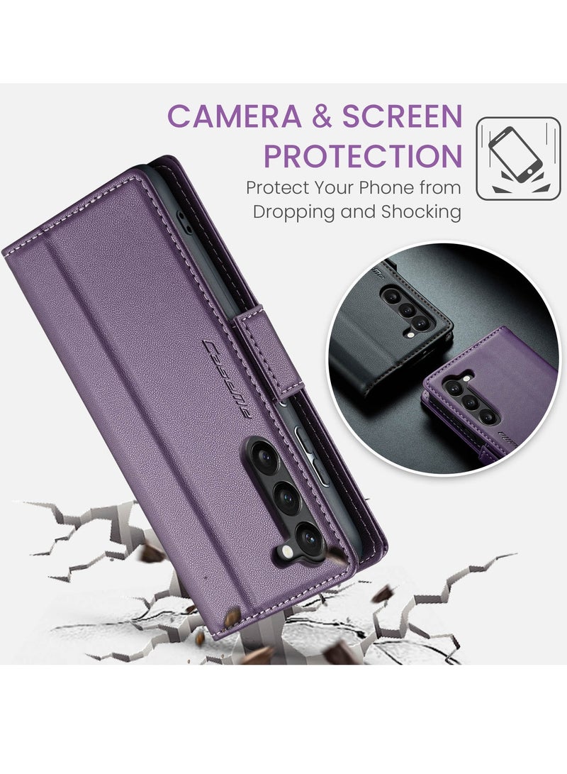 CaseMe Flip Wallet Case For Samsung Galaxy S24 , [RFID Blocking] PU Leather Wallet Flip Folio Case with Card Holder Kickstand Shockproof Phone Cover (Purple) - Image 3