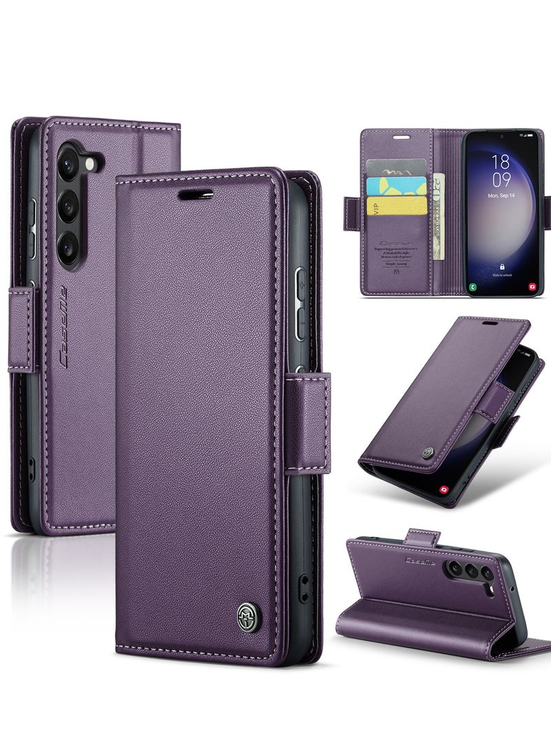CaseMe Flip Wallet Case For Samsung Galaxy S24 , [RFID Blocking] PU Leather Wallet Flip Folio Case with Card Holder Kickstand Shockproof Phone Cover (Purple) - Image 2