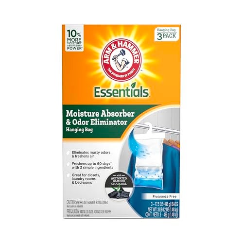Arm & Hammer Essentials Hanging Moisture Absorber and Odor Eliminator, 17.5 oz., 3 Pack, Fragrance Free, Moisture Absorbers for Closets, Laundry Rooms and Bedrooms, Long-Lasting Freshness - Image 1