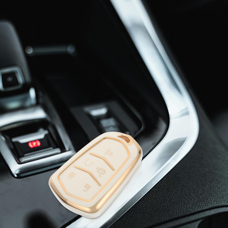 White Gold Trim 5 Button Luxury Car Key Fob Cover Case Remote Protector - Image 4