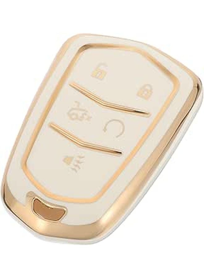 White Gold Trim 5 Button Luxury Car Key Fob Cover Case Remote Protector - Image 1