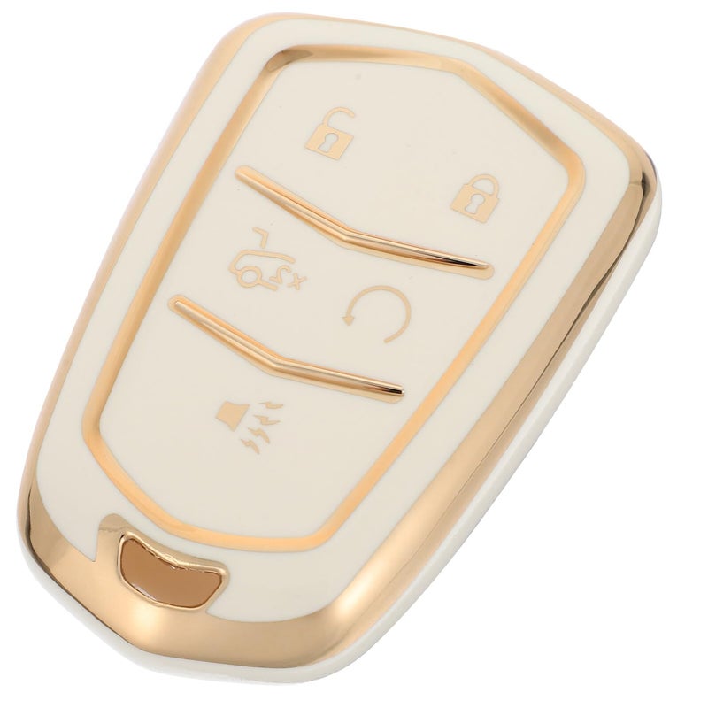 White Gold Trim 5 Button Luxury Car Key Fob Cover Case Remote Protector - Image 2