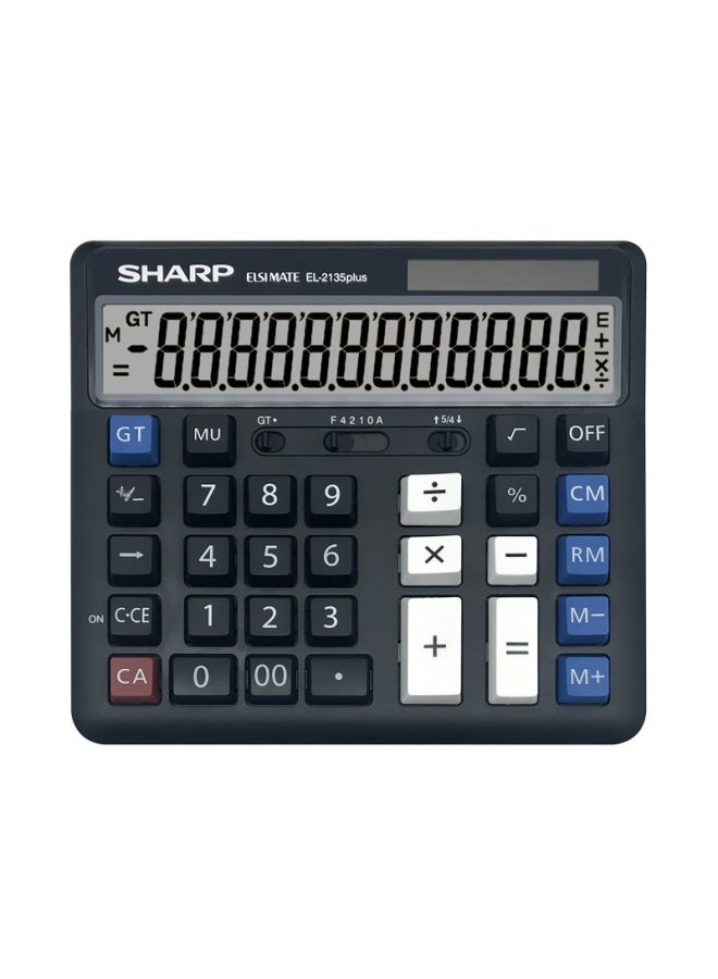 SHARP El-2135 Plus Black Quick Financial Office Calculator, Large Screen, Solar And Battery Dual Power, Office Supplies, 2135 Dual Power Upgraded Version - Image 1