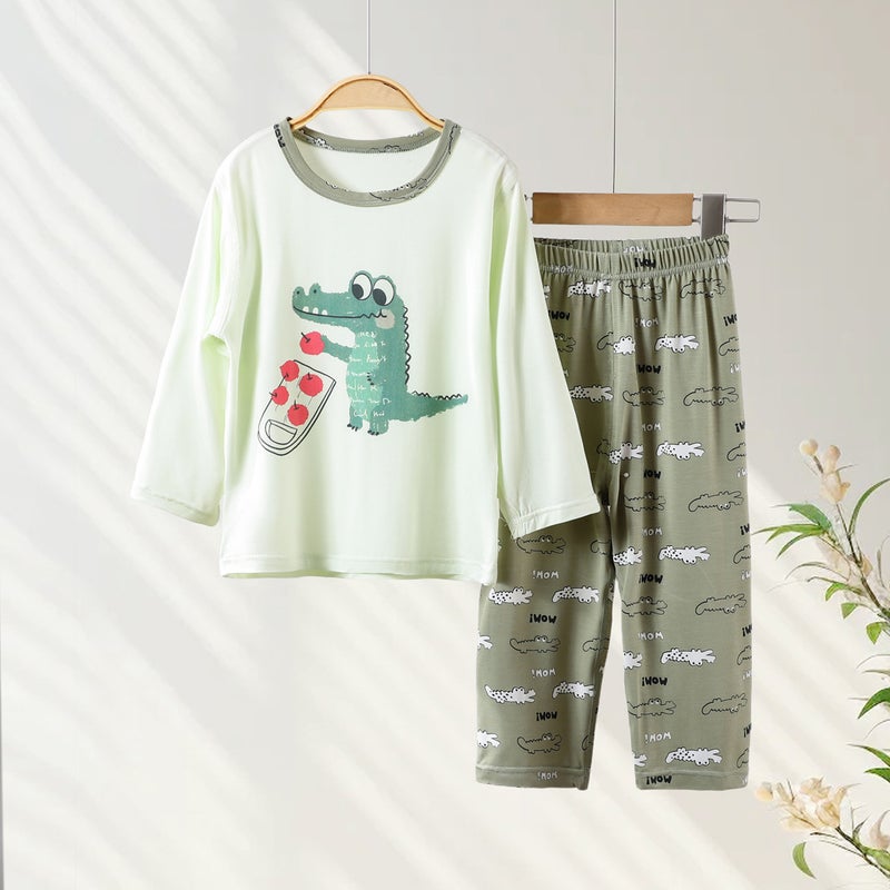 Children'S Home Clothes Suit Summer Nine-Point Sleeve Thin Sleeve Big Children'S Pajamas Set Boys' And Girls' Nine-Point Pants Air-Conditioning Clothes - Image 1