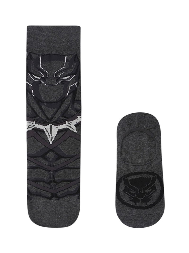 BALENZIA SocksXpress Marvel Men's Character Crew & Loafer/invisible Sock for Men- THE LEGENDARY BLACK PANTHER (Pack of 2) (Free Size) D.Grey - Image 1