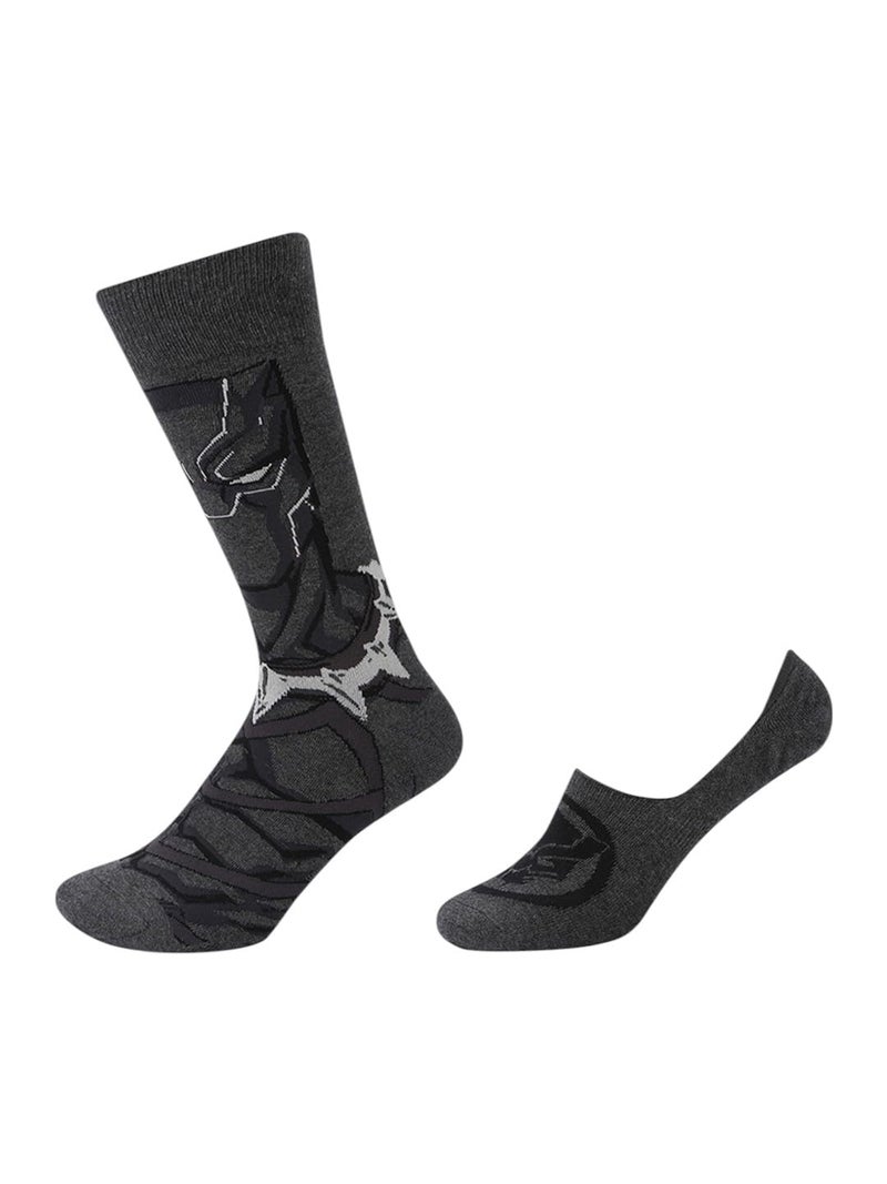 BALENZIA SocksXpress Marvel Men's Character Crew & Loafer/invisible Sock for Men- THE LEGENDARY BLACK PANTHER (Pack of 2) (Free Size) D.Grey - Image 2