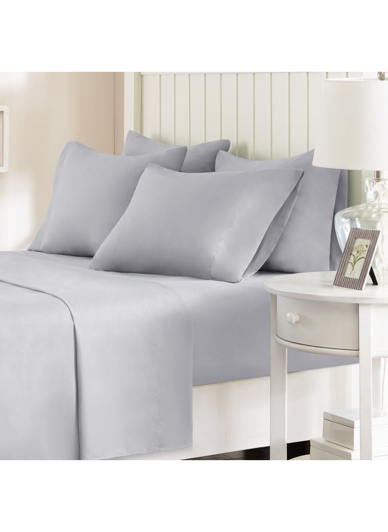Comfort Spaces Comfort Spaces CS200121 Ultra Soft Hypoallergenic Microfiber 6 Piece Set Wrinkle Fade Resistant Sheets with Pillow Cases Bedding Queen Light Gray 