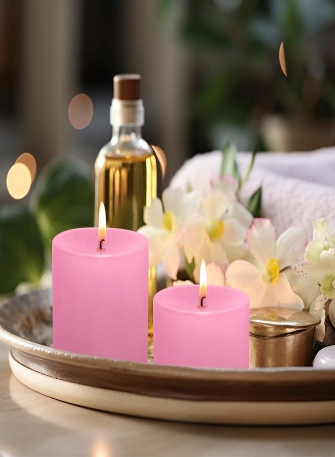 BINYUAN 3 Pack Unscented Pink Pillar Candles, 40 Hour 3x3 Inch Dripless Tapered Fat Column Cylinder Candles for Valentine's Day Home Party Holidays - Image 4
