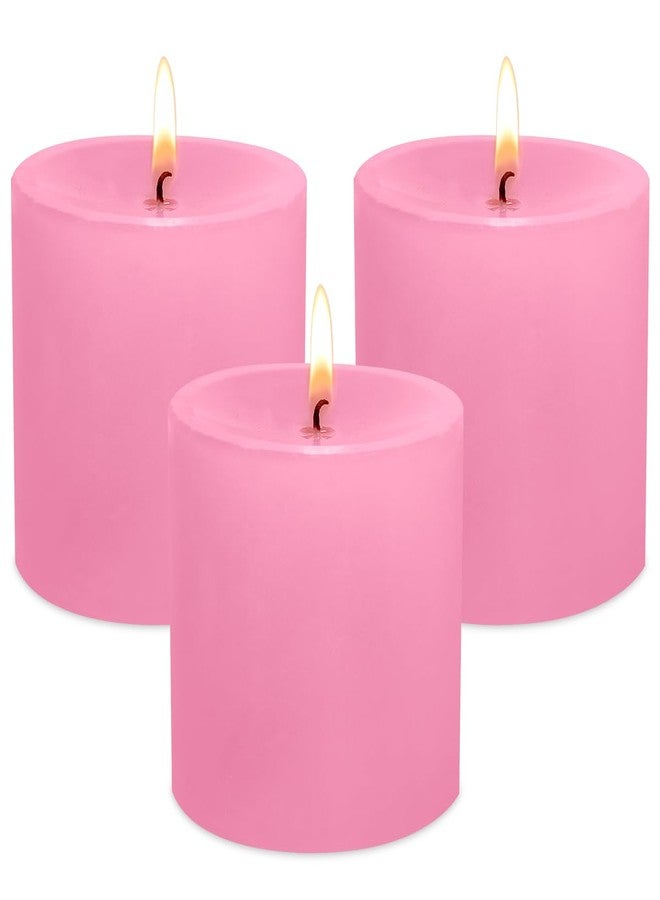 BINYUAN 3 Pack Unscented Pink Pillar Candles, 40 Hour 3x3 Inch Dripless Tapered Fat Column Cylinder Candles for Valentine's Day Home Party Holidays - Image 1