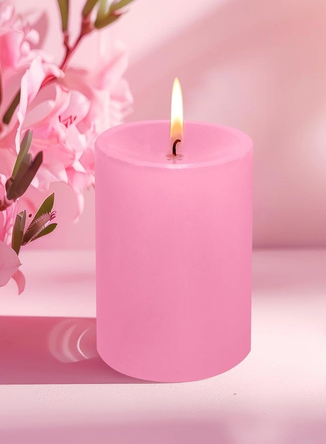 BINYUAN 3 Pack Unscented Pink Pillar Candles, 40 Hour 3x3 Inch Dripless Tapered Fat Column Cylinder Candles for Valentine's Day Home Party Holidays - Image 3